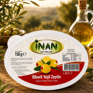 Biberli Yeşil Zeytin 150 gr İri Boy Vakum Paket
